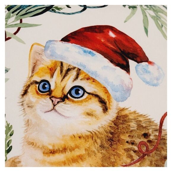 Vintage NWT Microsuede Throw Pillow Christmas Cat Wearing Santa Hat 18x18 - Picture 3 of 7